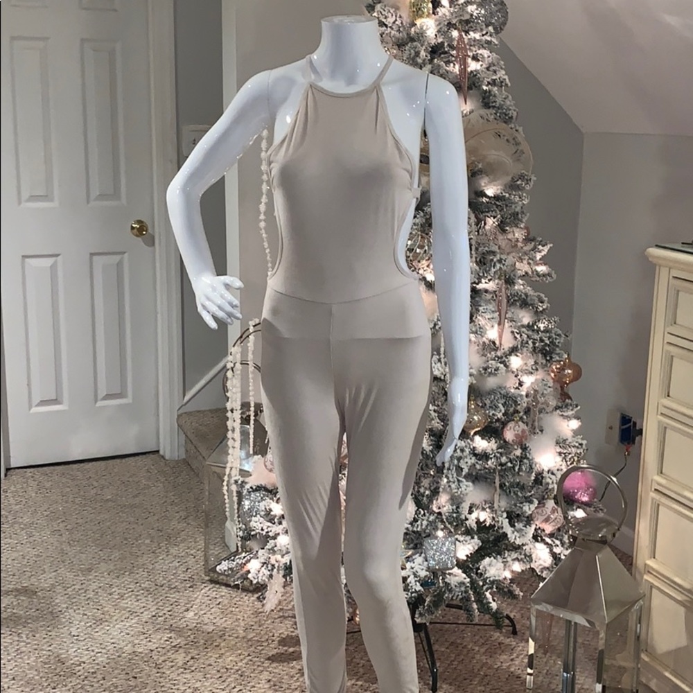 Cream suede jumpsuit